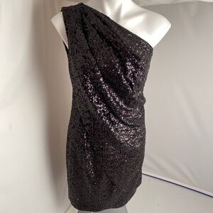 Pamella Roland black asymmetrical sequin formal dress